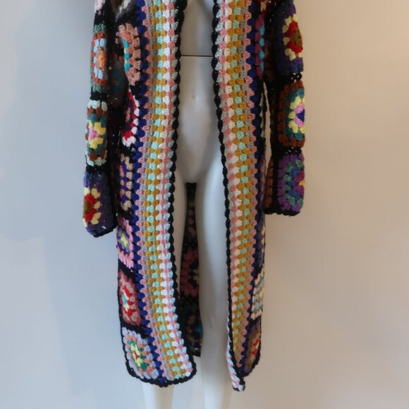 NWT Womens Tina Demel Multicolor Hood Granny Square Crochet Cardigan Sweater M/L - Picture 8 of 13